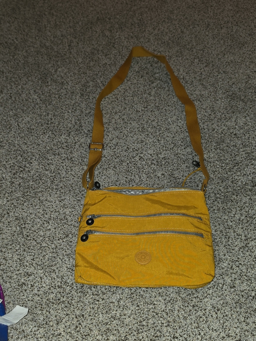 Kipling Mustard Yellow With Polka Dot Gray Interior Crossbody Bag